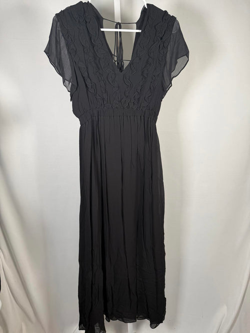 The Kooples Crazy Flounces Black Ruffle Maxi Dress Size 1 (US Small) NWT