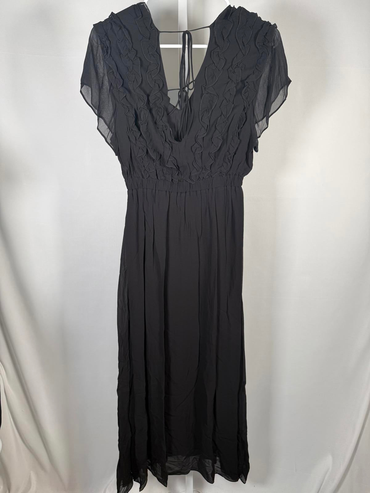 The Kooples Crazy Flounces Black Ruffle Maxi Dress Size 1 (US Small) NWT
