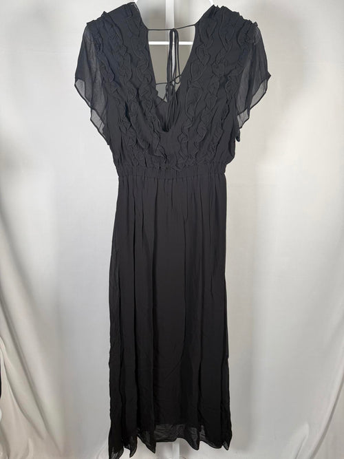 The Kooples Crazy Flounces Black Ruffle Maxi Dress Size 1 (US Small) NWT
