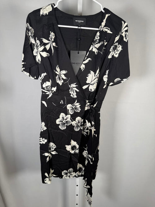 The Kooples Orchid Scarf Black Floral Wrap Dress Size 0 (US XS) NWT