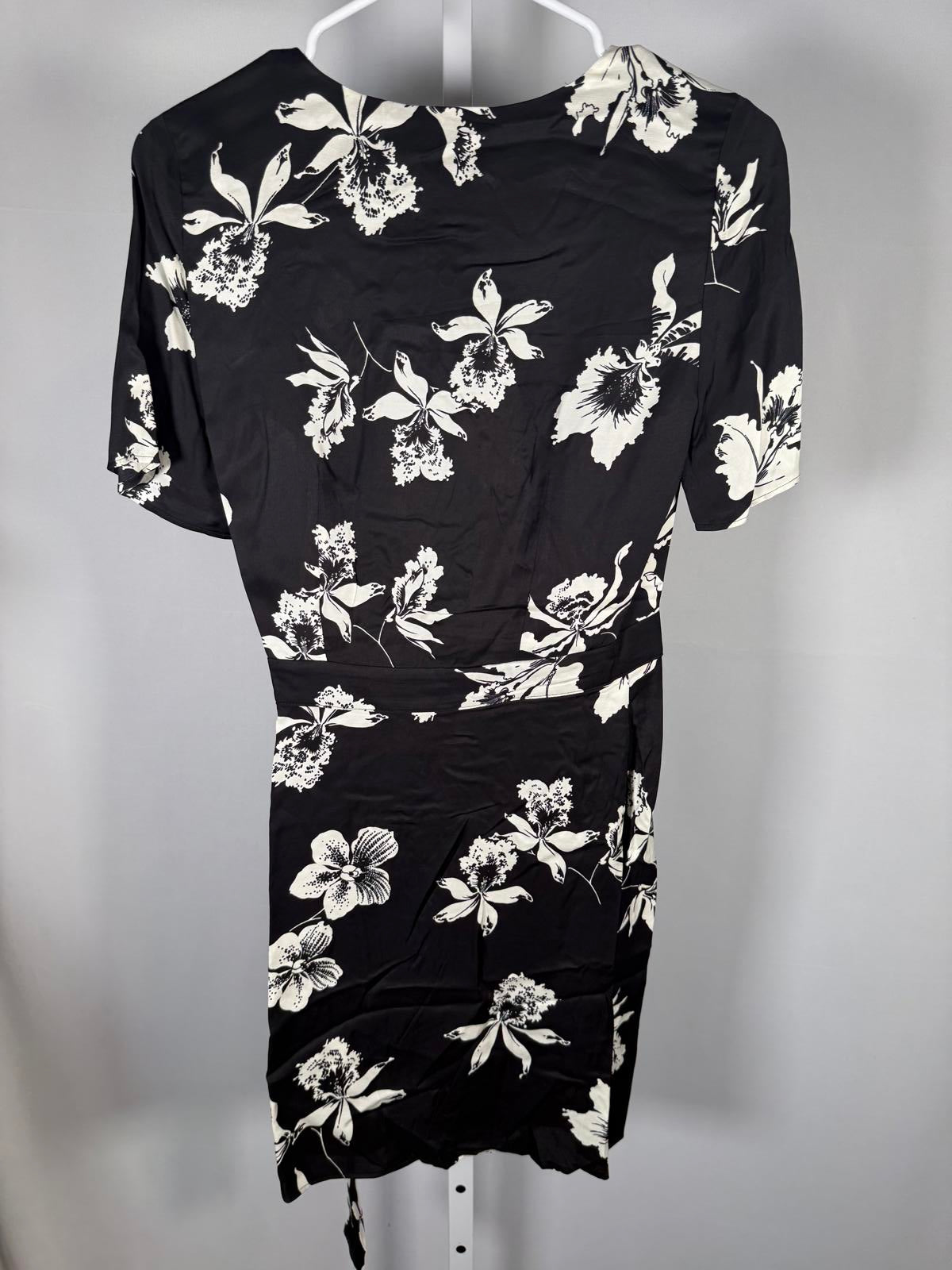 The Kooples Orchid Scarf Black Floral Wrap Dress Size 0 (US XS) NWT