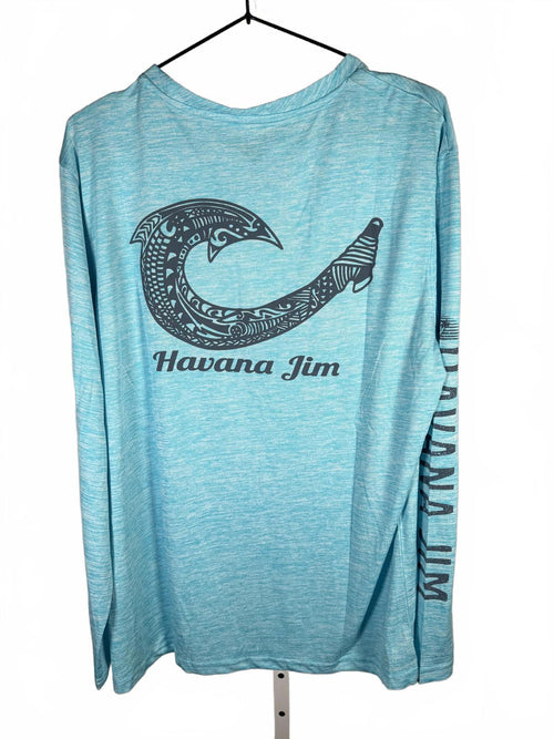 NWT Havana Jim Performance Fishing Long Sleeve Shirt Aqua Blue Medium