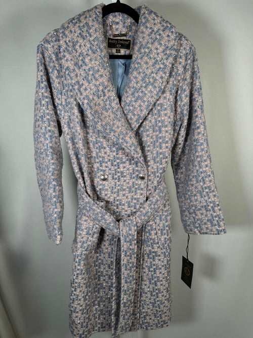 NWT Kathy Ireland Women's Metallic Plaid Belted Long Coat Size Large