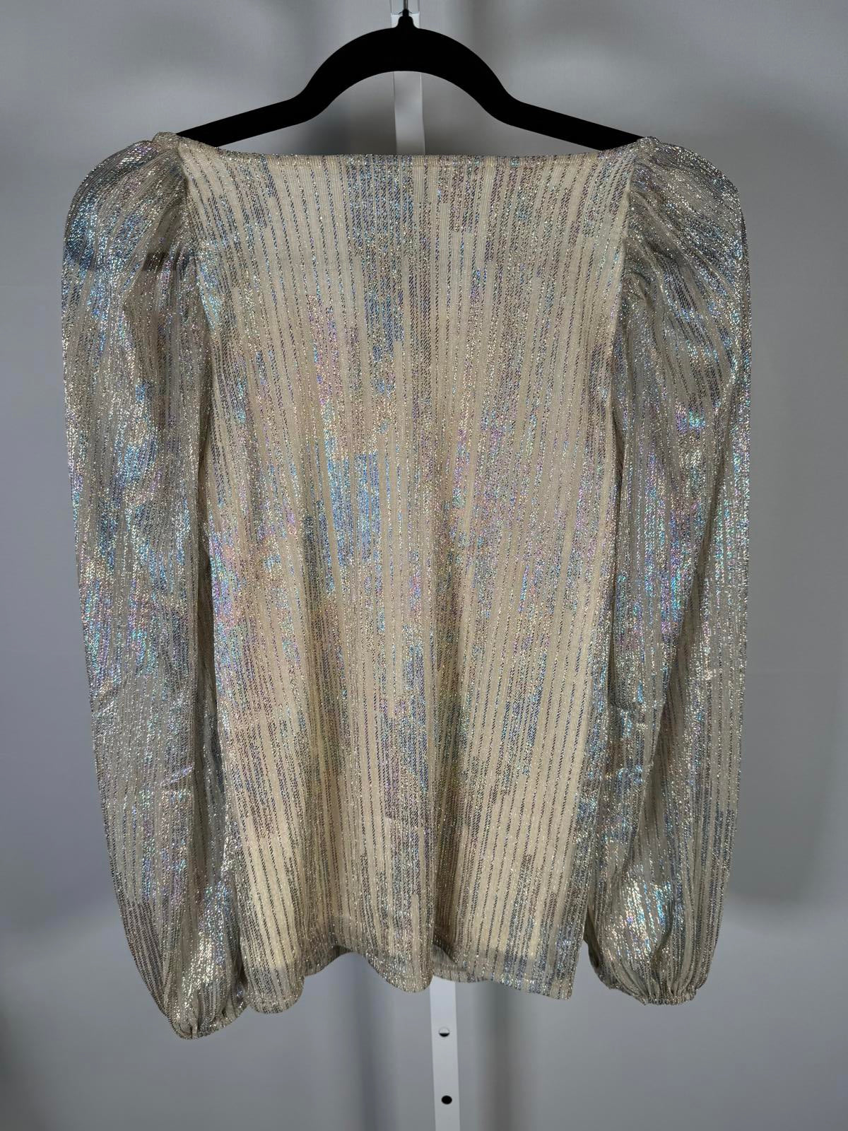 NWT Colleen Lopez Metallic Shimmer Peasant Blouse Size XXS