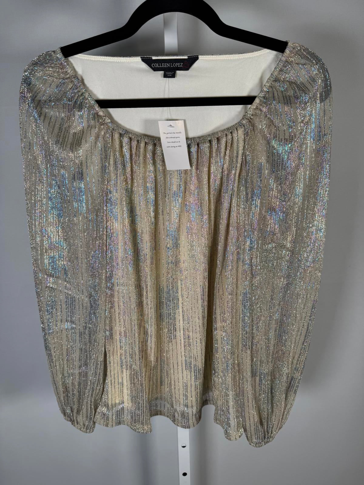 NWT Colleen Lopez Metallic Shimmer Peasant Blouse Size XXS