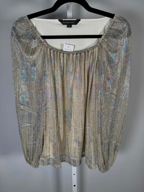 NWT Colleen Lopez Metallic Shimmer Peasant Blouse Size XXS