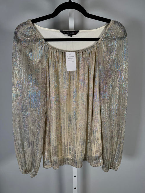 NWT Colleen Lopez Shimmer Peasant Blouse Size Small