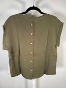 NWT Six/Fifty Olive Short Sleeve Pocket Top Button Back Blouse Size Small