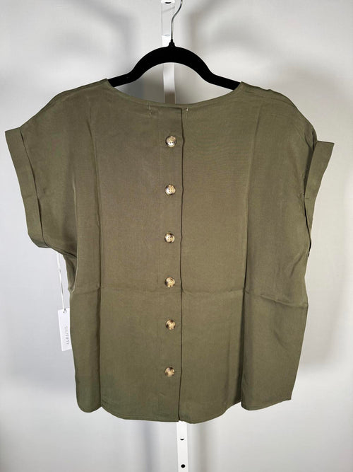 NWT Six/Fifty Olive Short Sleeve Pocket Back Blouse Size Medium