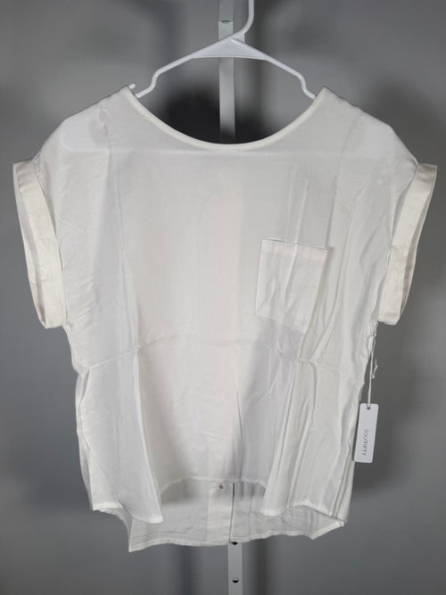 NWT Six/Fifty White Short Sleeve Button Back Blouse Size XS