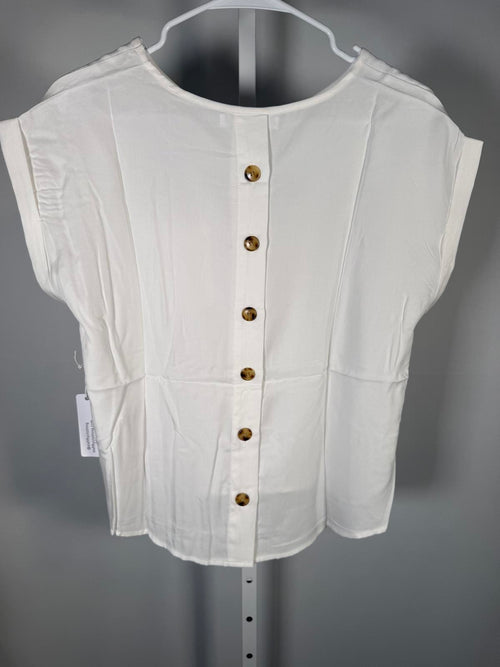 NWT Six/Fifty White Short Sleeve Pocket Back Blouse Size Medium