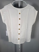 NWT Six/Fifty White Short Sleeve Pocket Top Button Back Blouse Size Medium