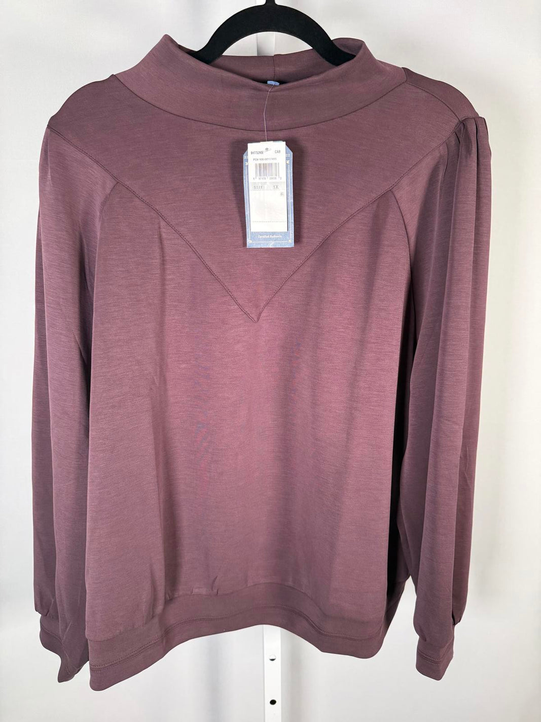 NWT Democracy Women’s Cabernet Blouson Sleeve Knit Mock Neck Top Sweater Size 1X