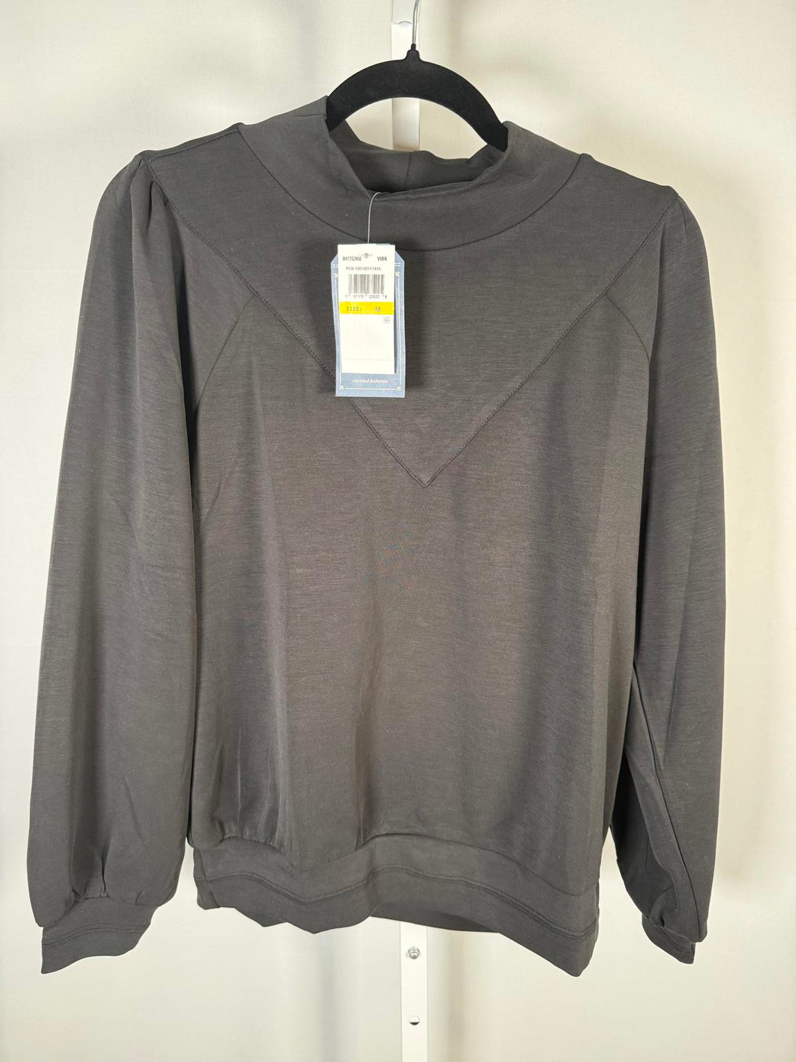 NWT Democracy Women’s Black Blouson Sleeve Knit Mock Neck Top Pullover Size M