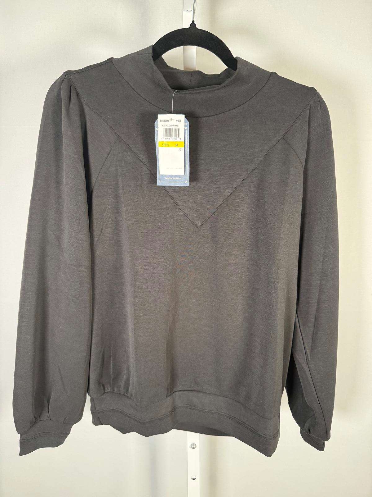 NWT Democracy Women’s Black Blouson Sleeve Knit Mock Neck Top Pullover Size M