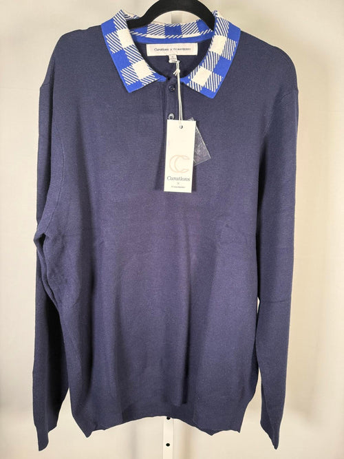 NWT Curations x TY Mayberry Women’s Navy Knit Sweater Top Blue Gingham Collar XL