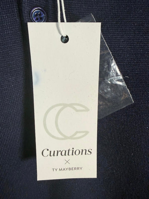 NWT Curations x TY Mayberry Women’s Navy Knit Sweater Top Blue Gingham Collar XL