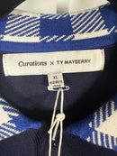 NWT Curations x TY Mayberry Women’s Navy Knit Sweater Top Blue Gingham Collar XL