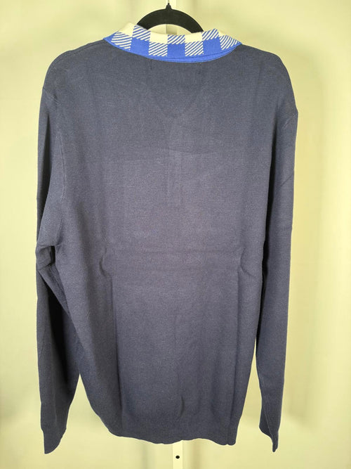 NWT Curations x TY Mayberry Women’s Navy Knit Sweater Top Blue Gingham Collar XL