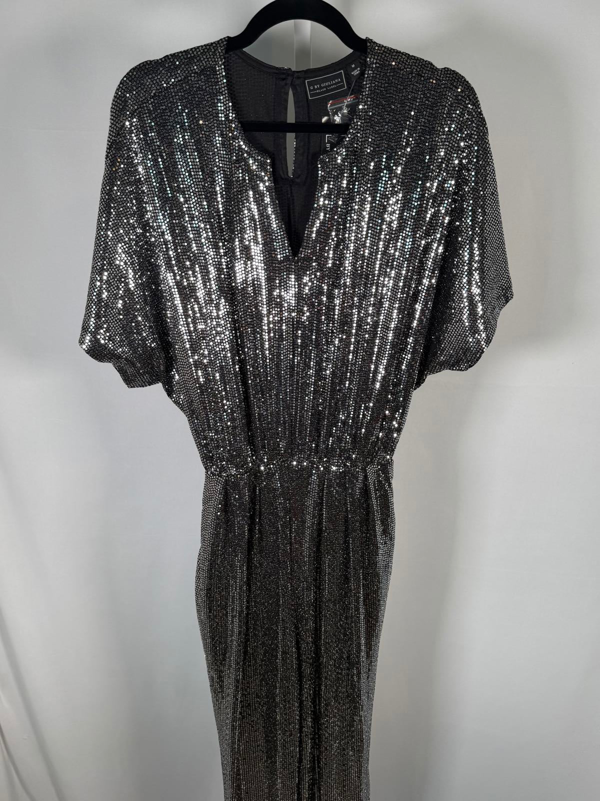 NWT G by Giuliana Black Label Metallic Knit Jumpsuit Size XS