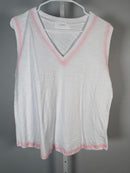 NWT Six/Fifty Women’s White Sleeveless V-Neck Tank Top Pink Trim Size XL