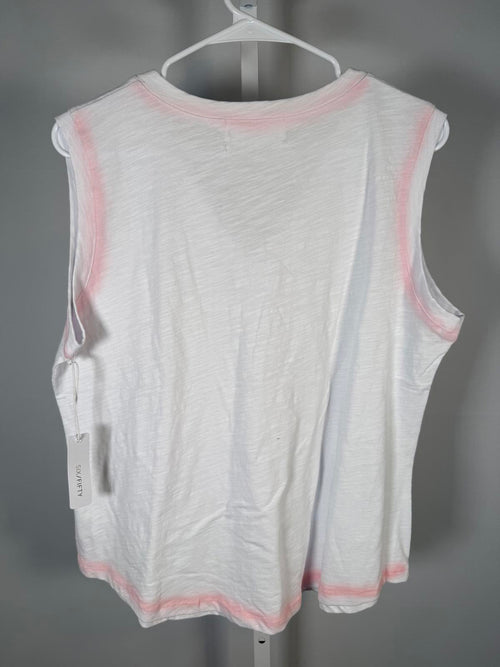 NWT Six/Fifty Women’s White Sleeveless V-Neck Tank Top Pink Trim Size XL