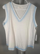 NWT Six/Fifty Women’s White V-Neck Sleeveless Tank Top Blue Trim Size XL