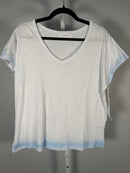 NWT Six/Fifty Women’s White V-Neck T-Shirt Blue Ombre Hem Short Sleeve Size XL