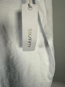NWT Six/Fifty Women’s White V-Neck T-Shirt Blue Ombre Hem Short Sleeve Size XL