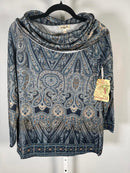 NWT One World Women’s Blue Paisley Cowl Neck Top Size Small