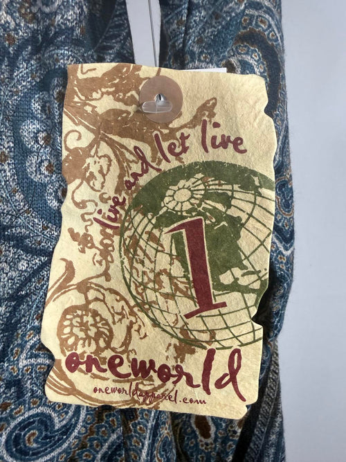 NWT One World Women’s Blue Paisley Cowl Neck Top Size Small