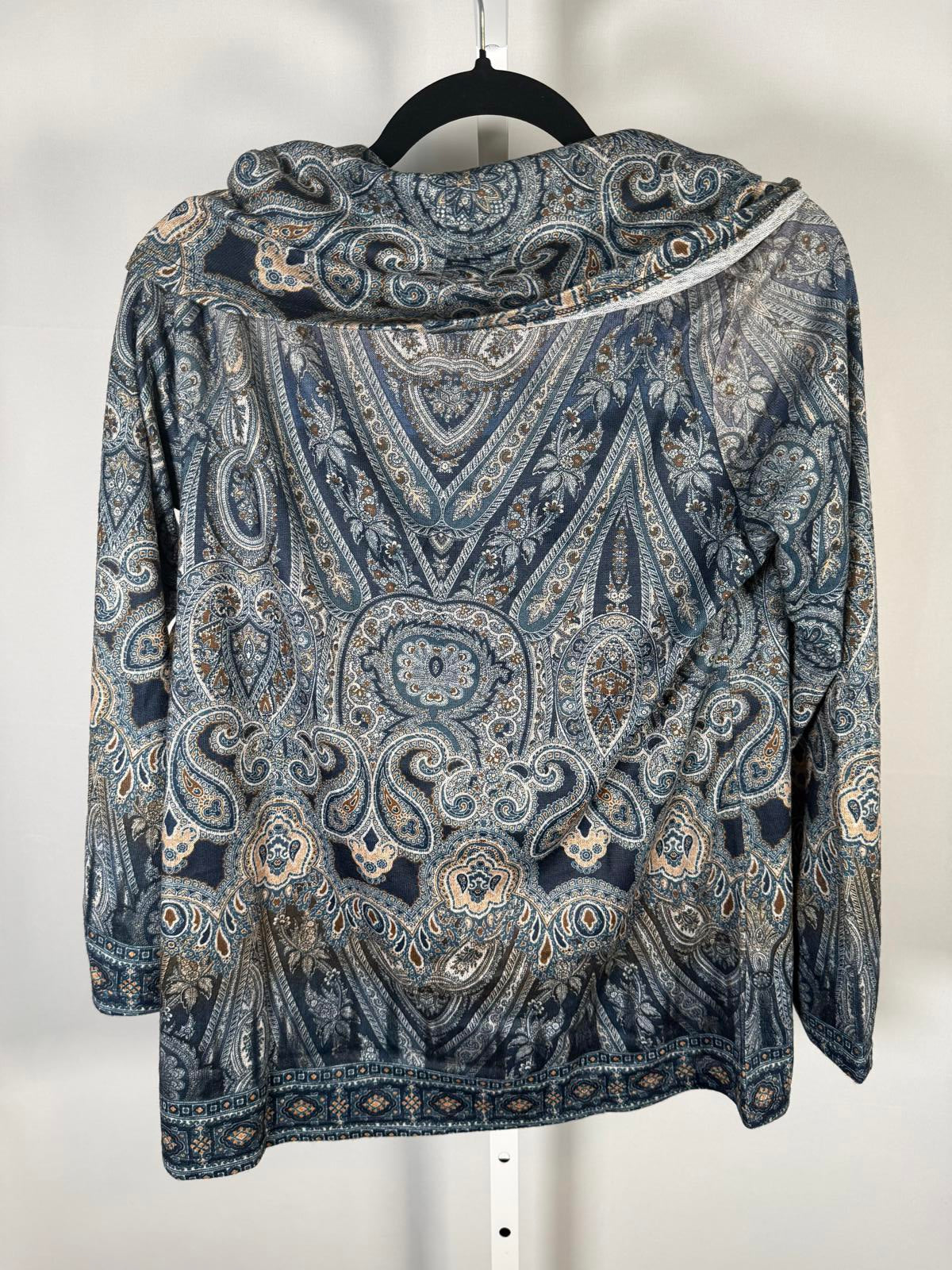 NWT One World Women’s Blue Paisley Cowl Neck Top Size Small