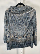 NWT One World Women’s Blue Paisley Cowl Neck Top Size Small