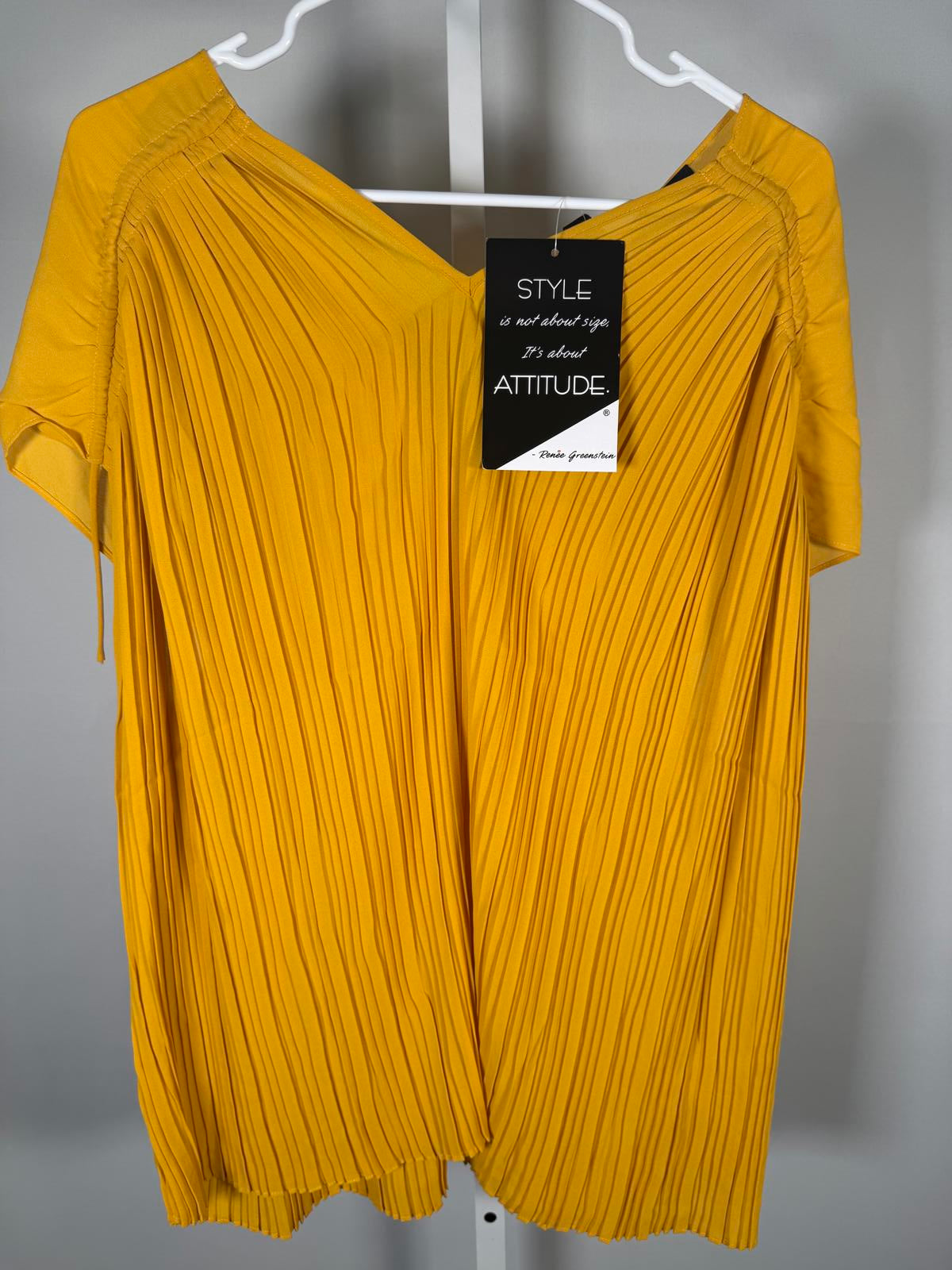 NWT Attitudes by Renee Global Illusions Cinch Pleated Top Apricot Size XL