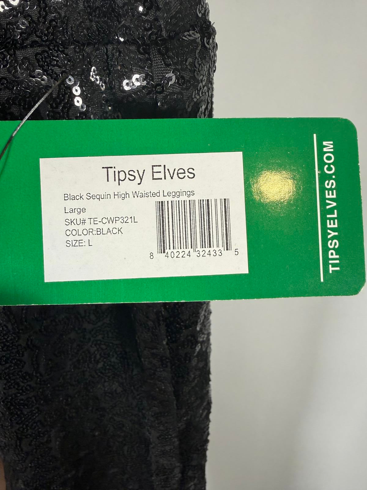 NWT Tipsy Elves Black Sequin High Waisted Leggings Size Large