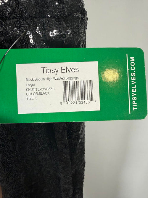 NWT Tipsy Elves Black Sequin High Waisted Leggings Size Large