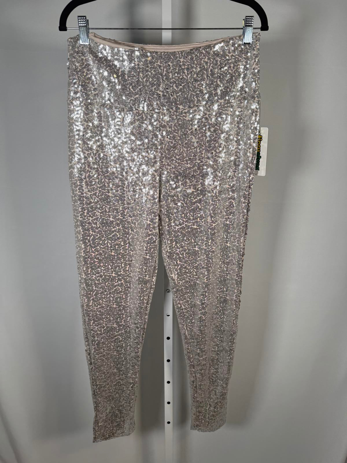NWT Tipsy Elves Silver Sequin High Waisted Leggings Size Large