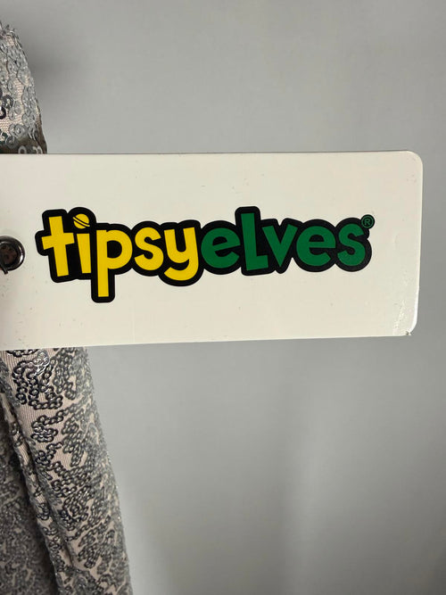 NWT Tipsy Elves Silver Sequin High Waisted Leggings Size Large