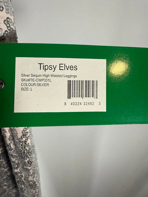 NWT Tipsy Elves Silver Sequin High Waisted Leggings Size Large