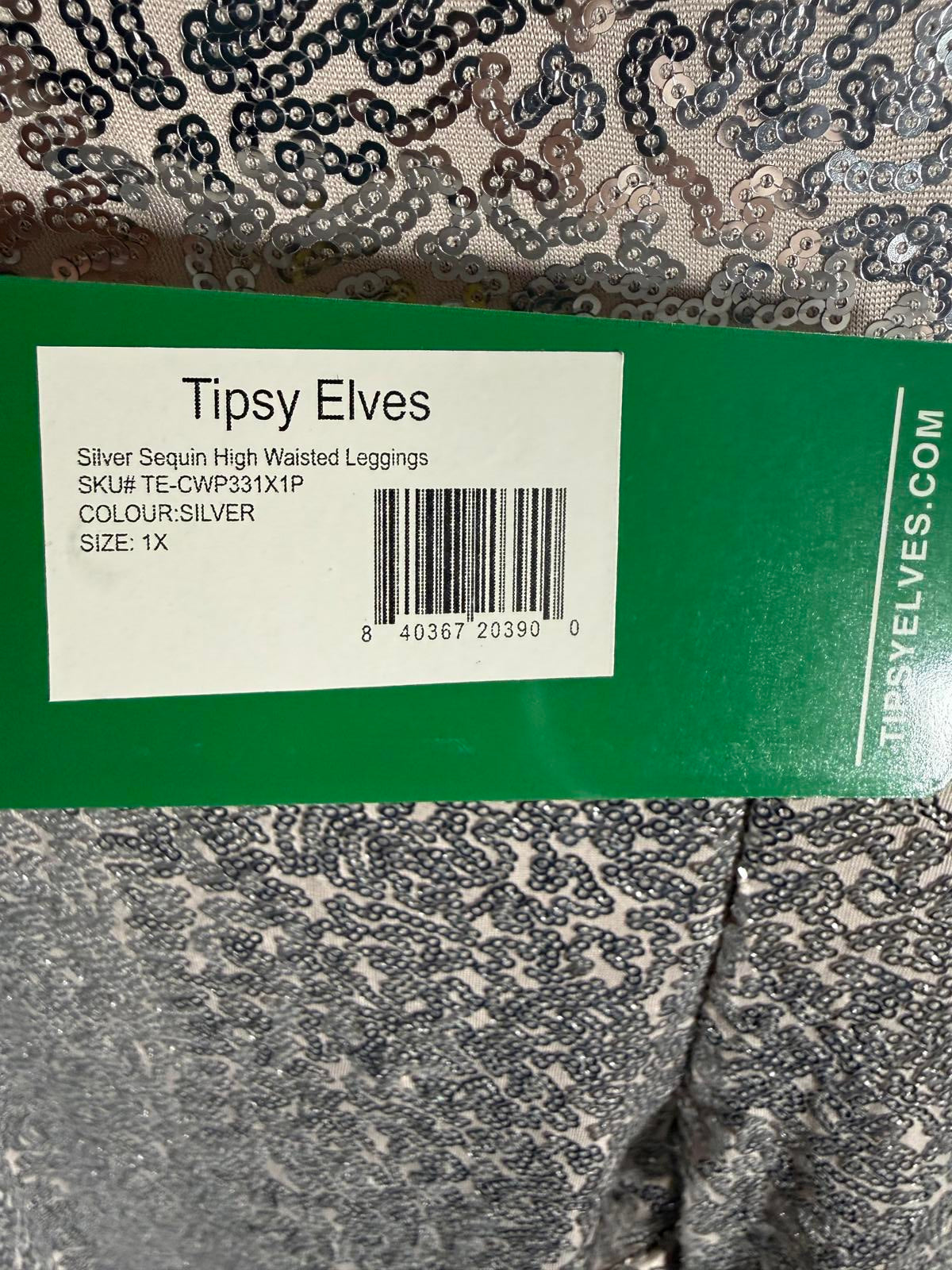 NWT Tipsy Elves Silver Sequin High Waisted Leggings Size 1X