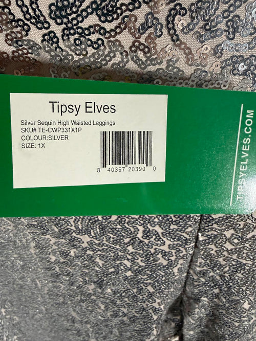 NWT Tipsy Elves Silver Sequin High Waisted Leggings Size 1X
