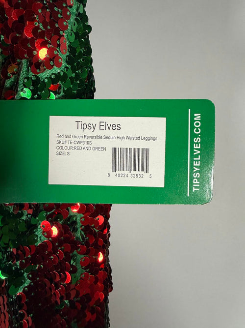 NWT Tipsy Elves Red & Green Reversible Sequin High Waisted Leggings Size Small