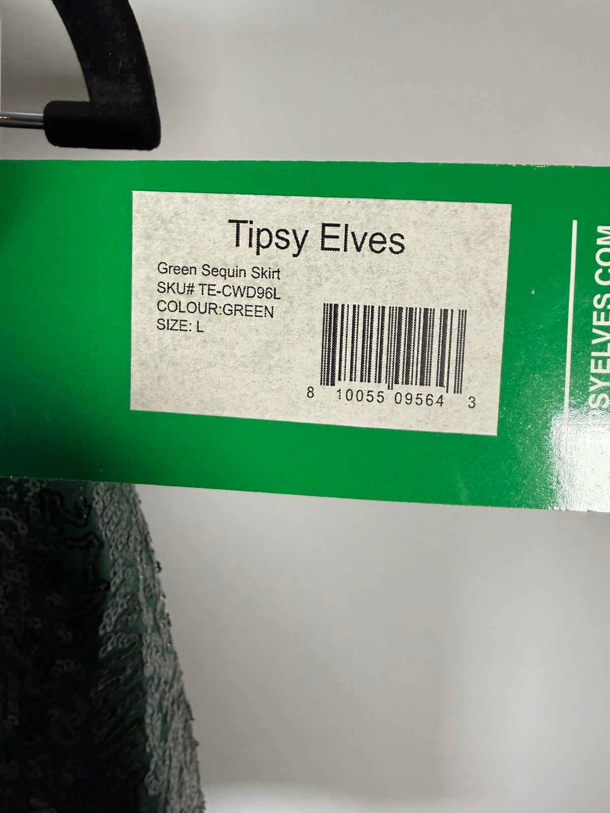 NWT Tipsy Elves Dark Green Sequin Skirt Size Large