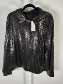NWT Colleen Lopez Gunmetal Sequin Moto Jacket Sparkly Biker Blazer Size 2X
