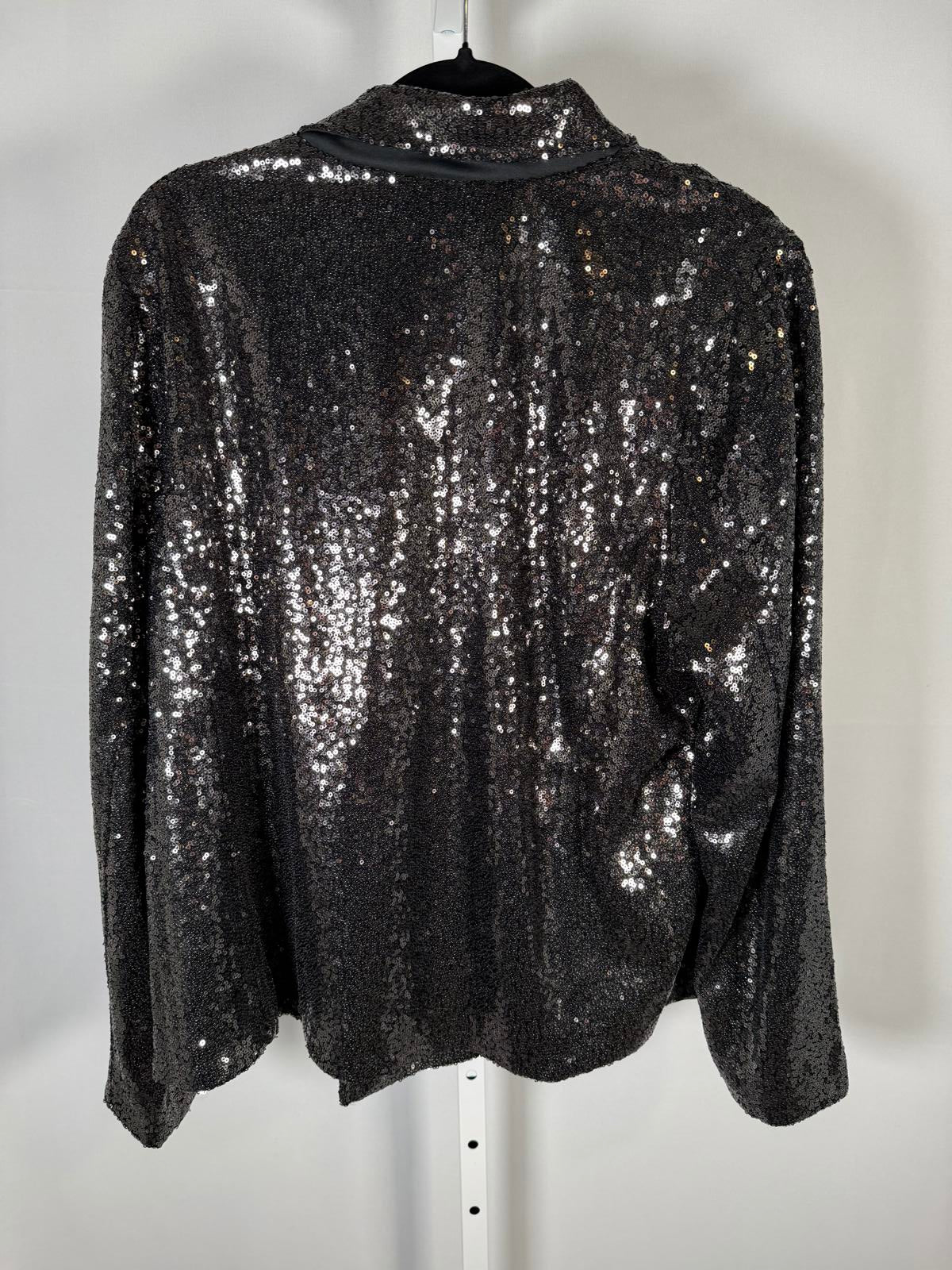 NWT Colleen Lopez Gunmetal Sequin Moto Jacket Sparkly Biker Blazer Size 2X