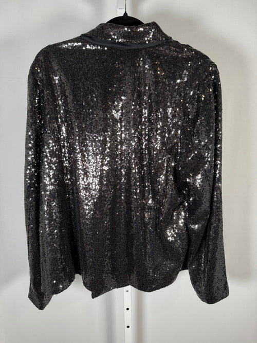 NWT Colleen Lopez Gunmetal Sequin Moto Jacket Sparkly Biker Blazer Size 2X