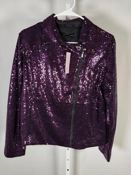 NWT Colleen Lopez Purple Sequin Moto Jacket Sparkly Evening Blazer Size XL