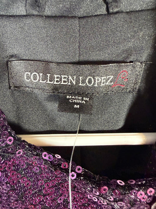 NWT Colleen Lopez Purple Sequin Moto Jacket Sparkly Evening Blazer Size Medium