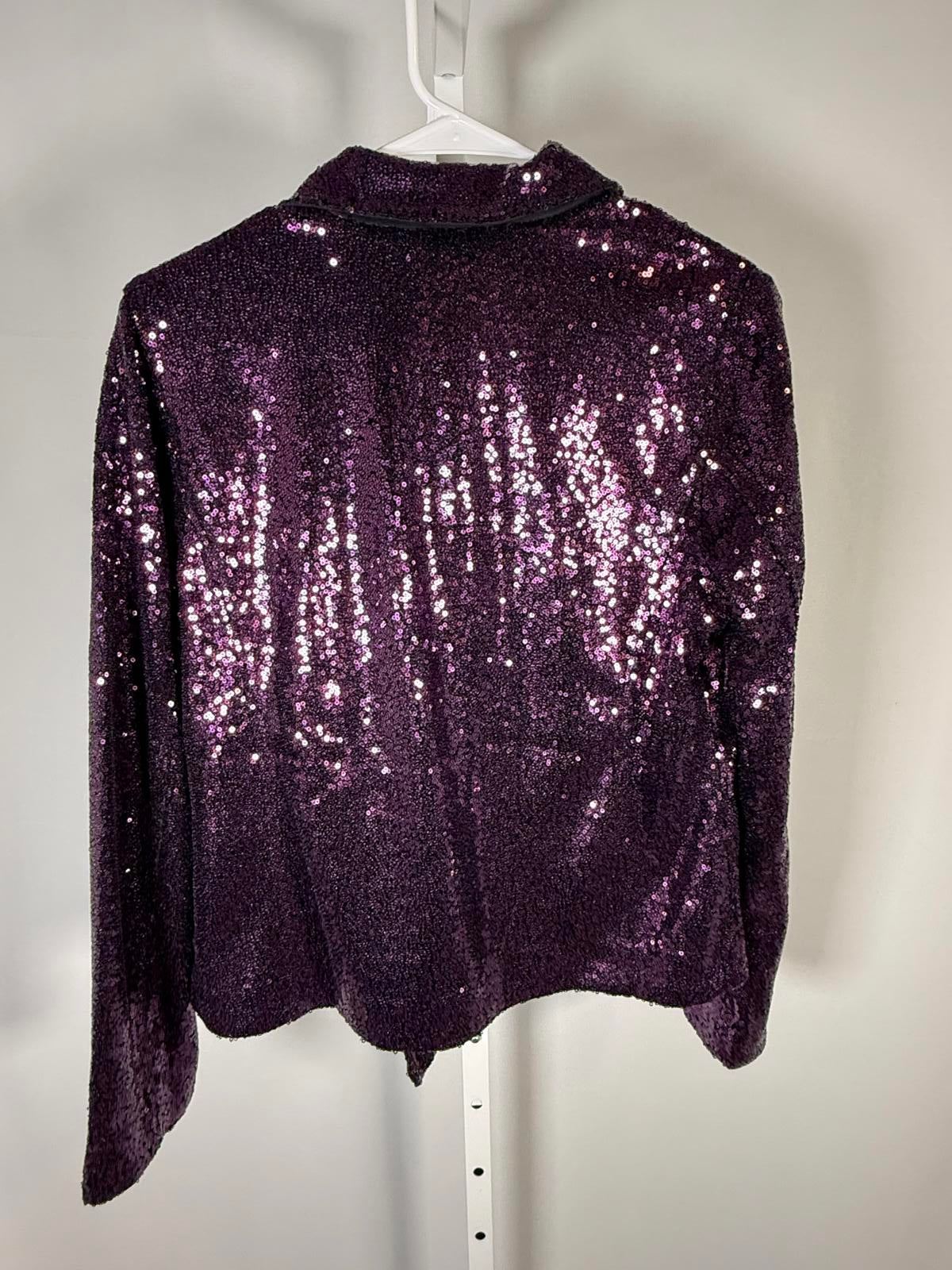 NWT Colleen Lopez Purple Sequin Moto Jacket Sparkly Evening Blazer Size Medium