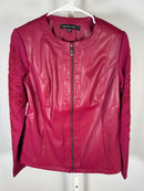 Colleen Lopez Beaded Mesh Sleeve Faux Leather Moto Jacket Size XS